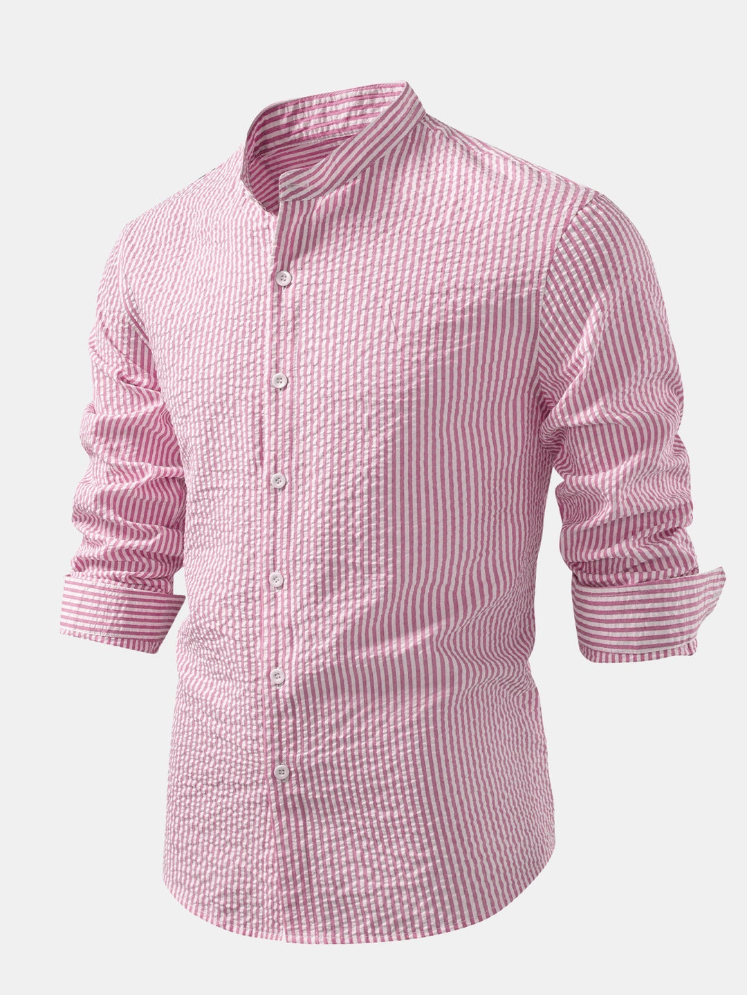 High Collar Striped Seersucker Shirt