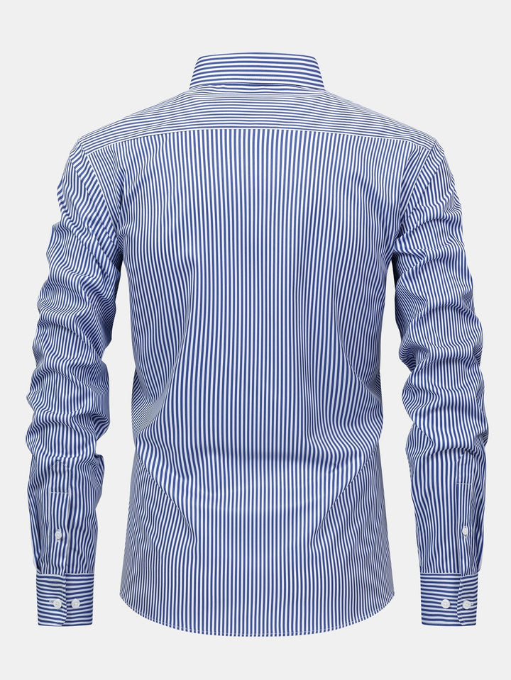 Button-Up Striped Long Sleeve Shirt & Elastic Waist Straight Leg Pants