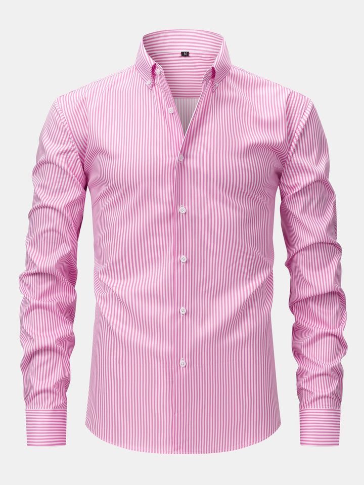 Slim Fit Tapered Pants & Striped Long Sleeve Button-Up Shirt