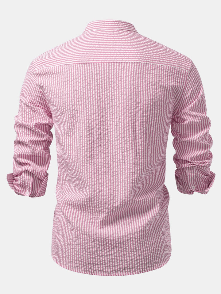 High Collar Striped Seersucker Shirt