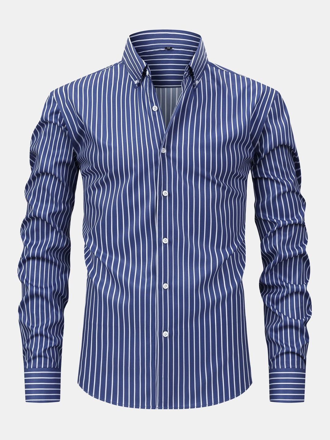 Button-Up Striped Long Sleeve Shirt and Elastic Waist Straight Pants