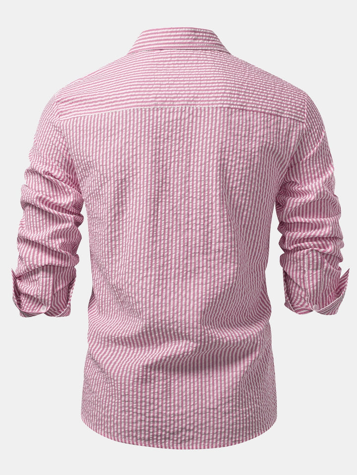 Seersucker Button-Up Shirt with Stripes