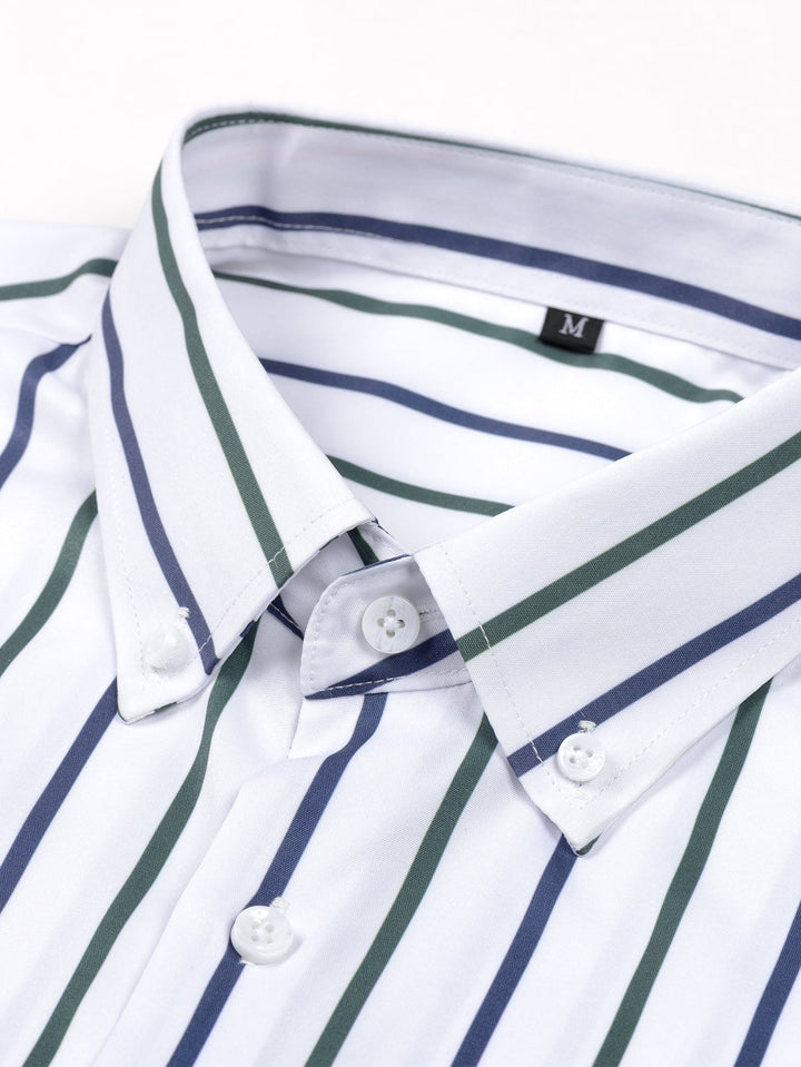 Slim Fit Tapered Pants with Buttons & Striped Long Sleeve Shirt