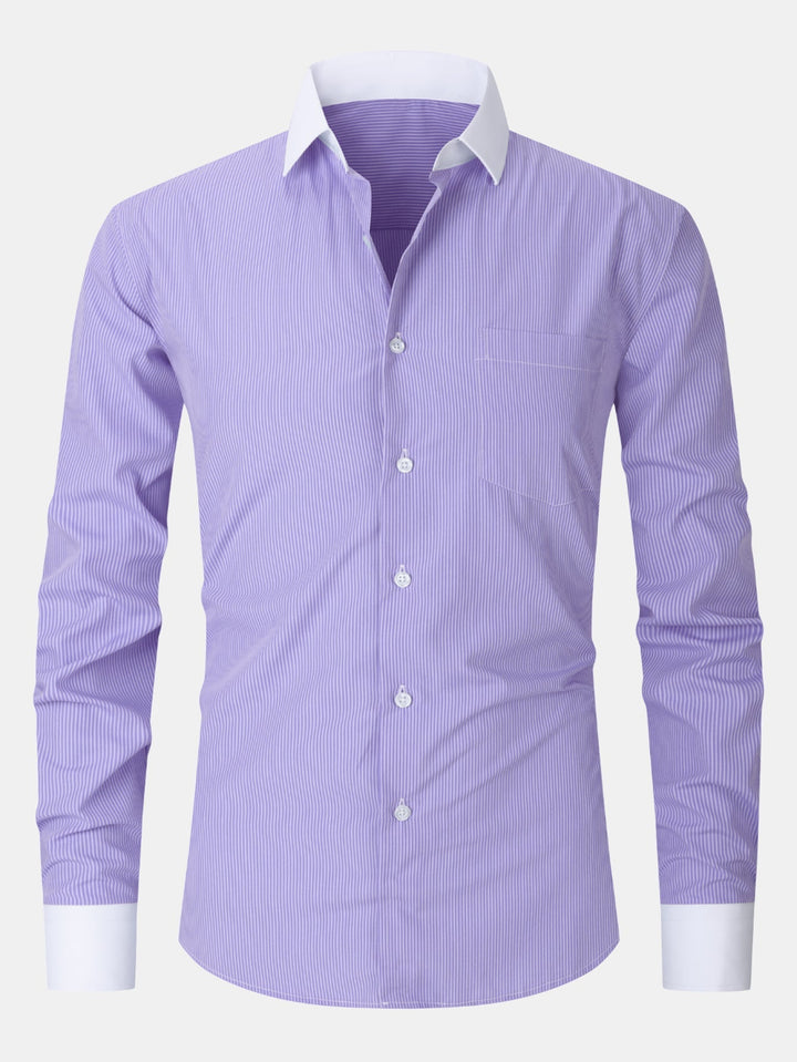 Striped Contrast Collar Dressed Shirt