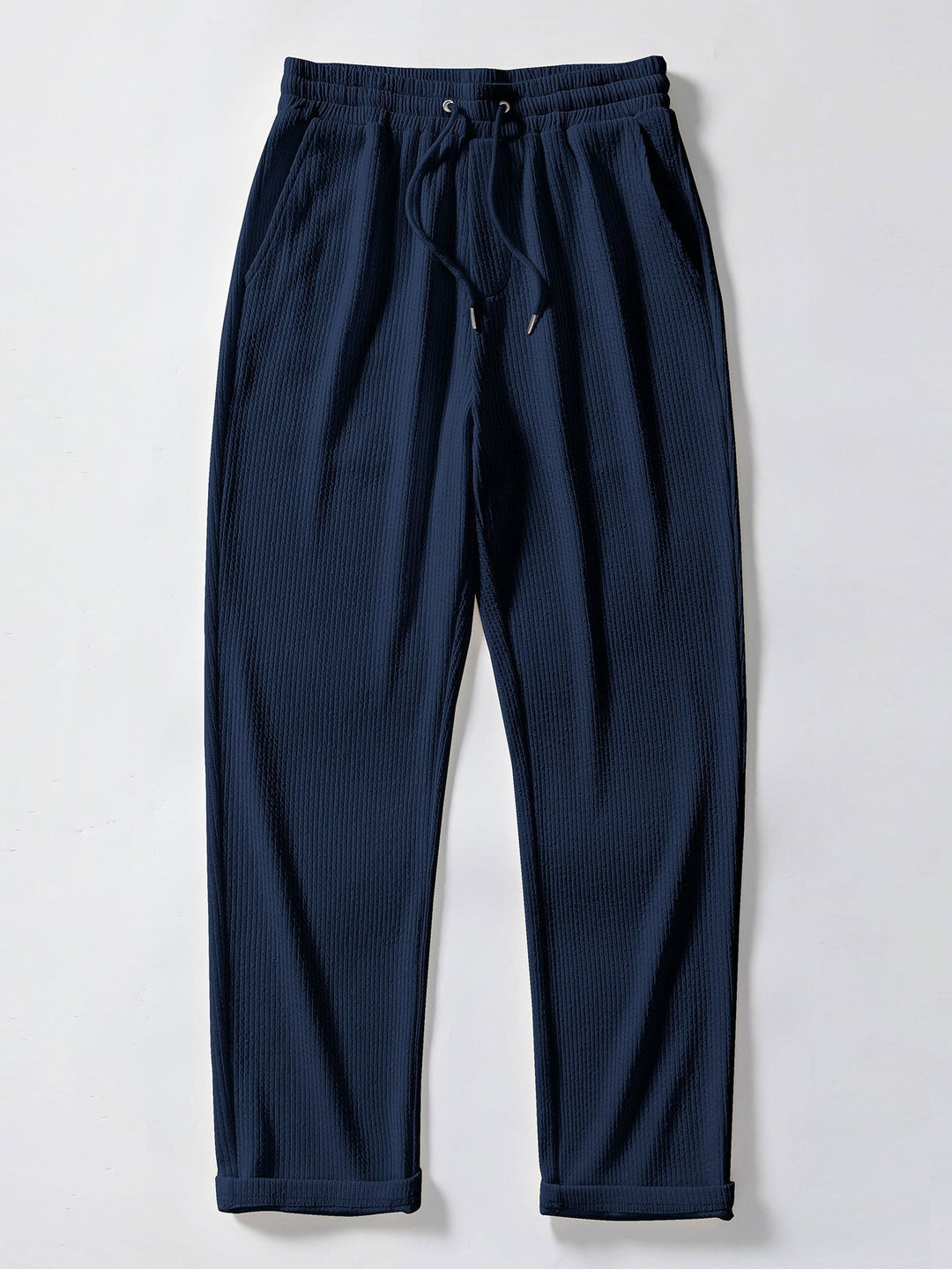 Ribbed Button-Up Shirt with Long Sleeves & Straight Leg Muscle Fit Pants