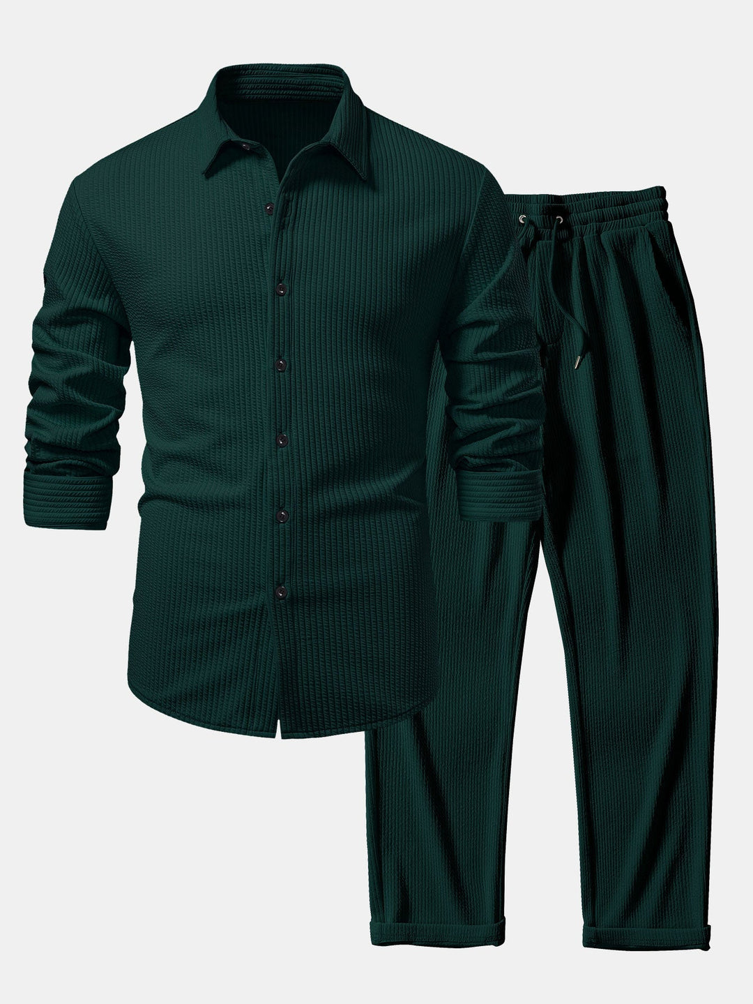 Muscle Fit Ribbed Long Sleeve Shirt with Buttoned Straight Leg Pants
