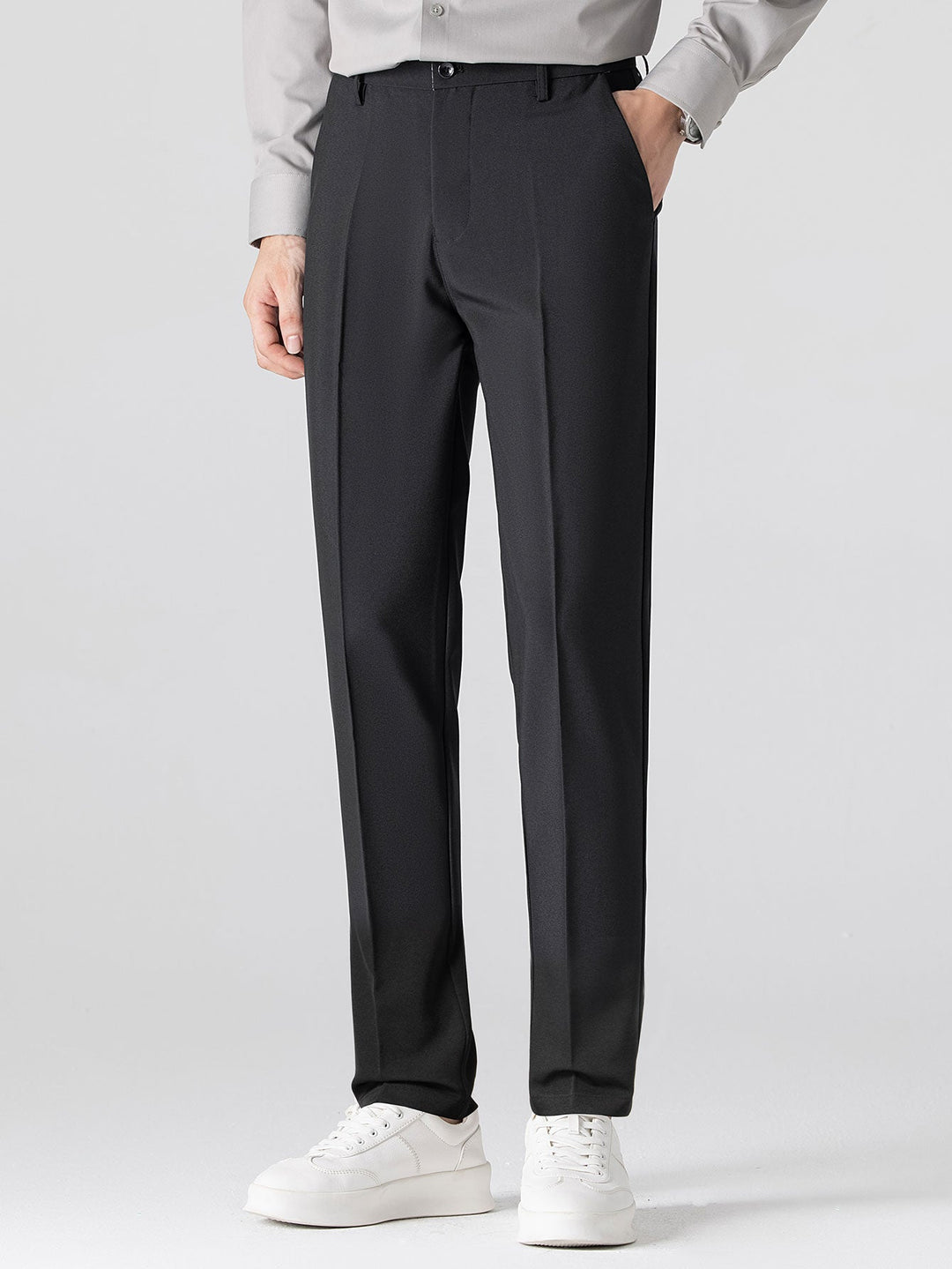 Slim Fit Tapered Pants & Striped Long Sleeve Button-Up Shirt