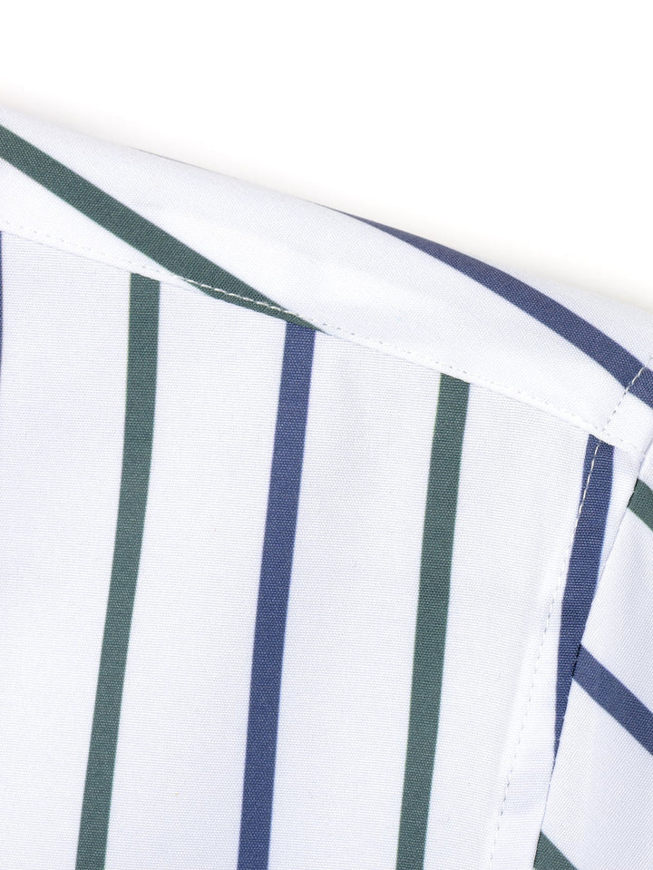 Slim Fit Tapered Pants with Buttons & Striped Long Sleeve Shirt