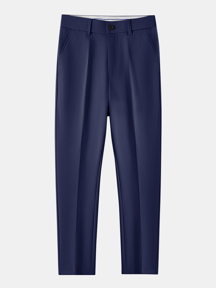 Slim Fit Tapered Pants with Buttons & Striped Long Sleeve Shirt