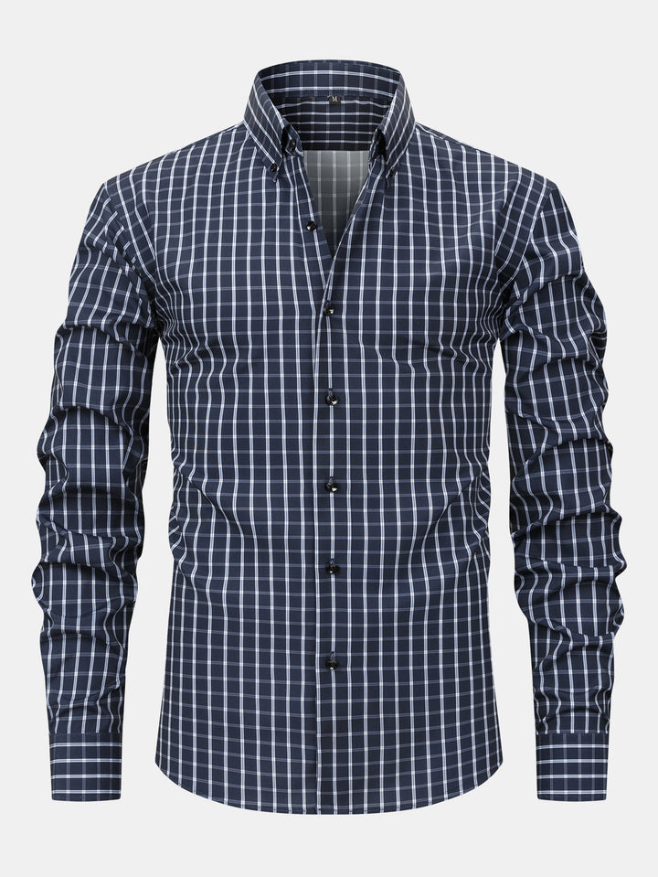 Plaid Button-Up Shirt with Long Sleeves