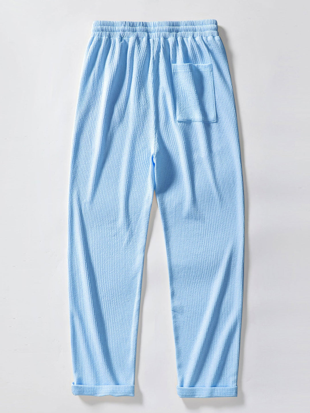 Ribbed Button-Up Shirt with Long Sleeves & Straight Leg Muscle Fit Pants