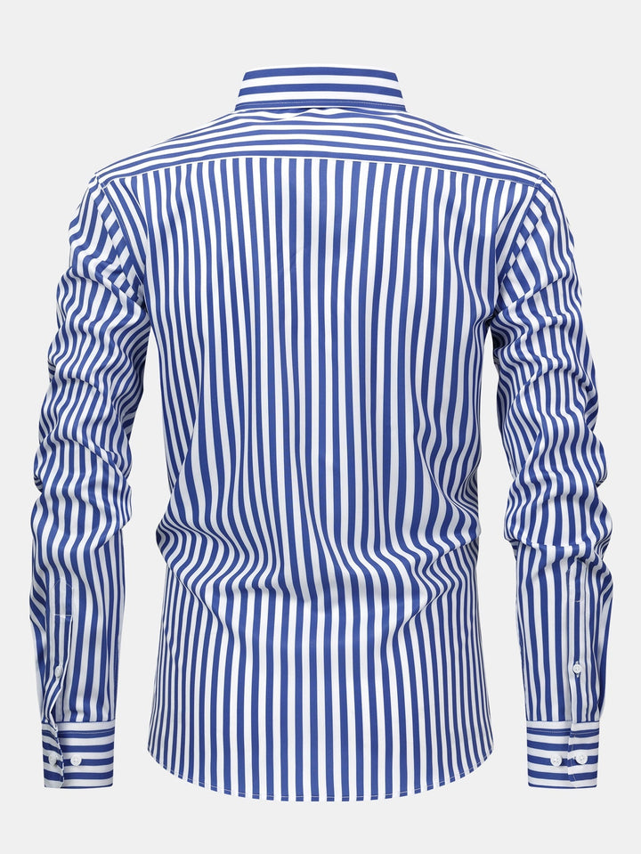 Slim Fit Tapered Pants with Buttons & Long Sleeve Striped Shirt