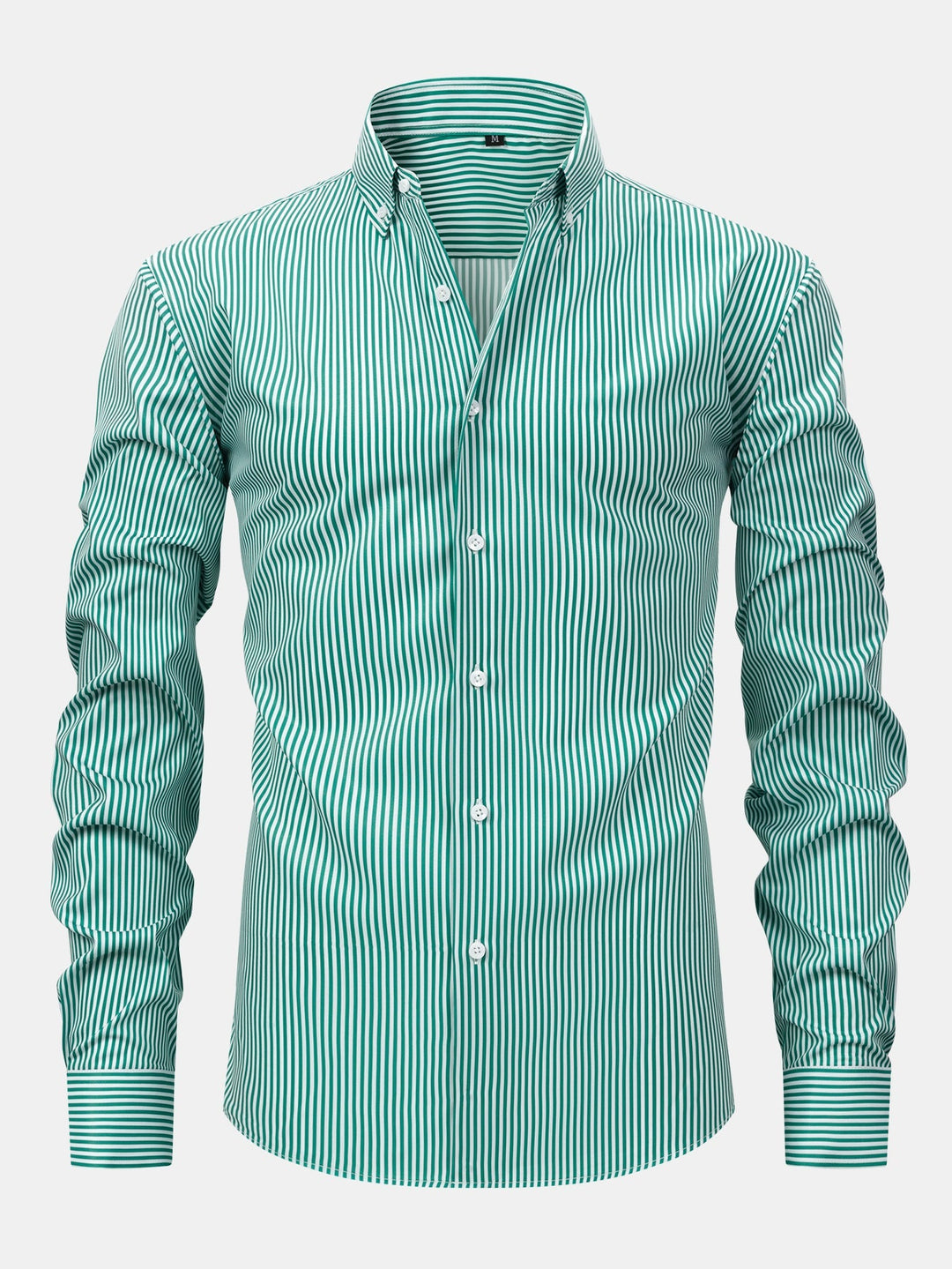 Button-Up Striped Long Sleeve Shirt & Elastic Waist Straight Leg Pants
