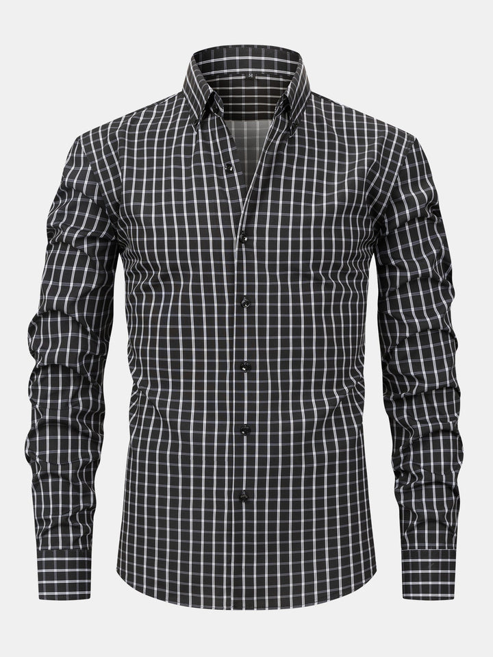 Plaid Button-Up Shirt with Long Sleeves