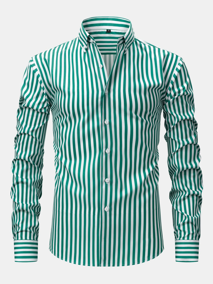 Slim Fit Tapered Pants with Buttons & Long Sleeve Striped Shirt