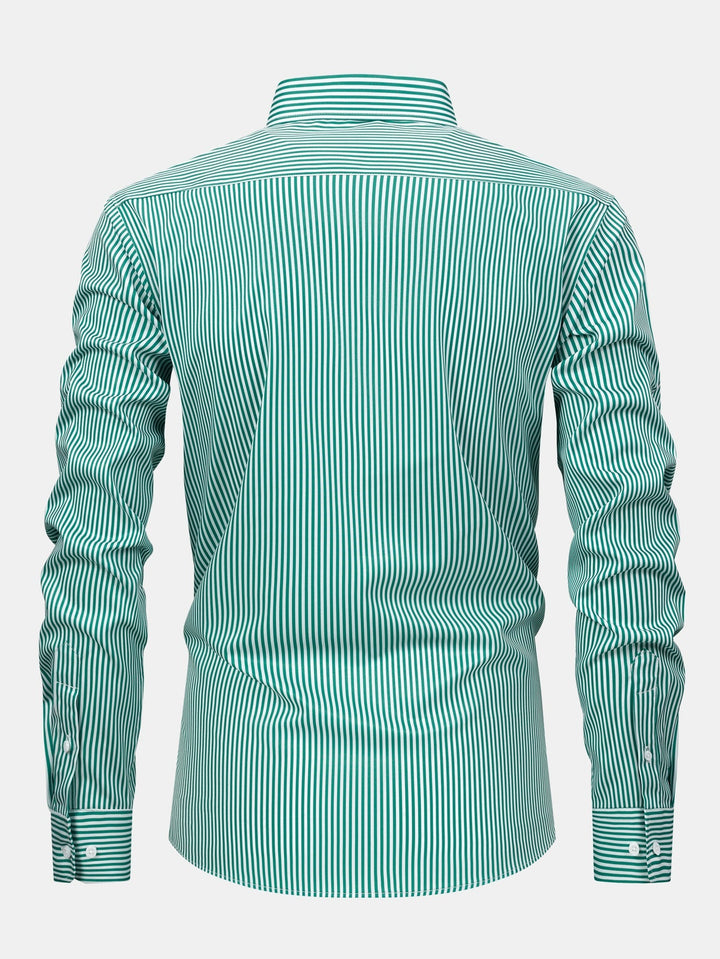 Button-Up Striped Long Sleeve Shirt & Elastic Waist Straight Leg Pants
