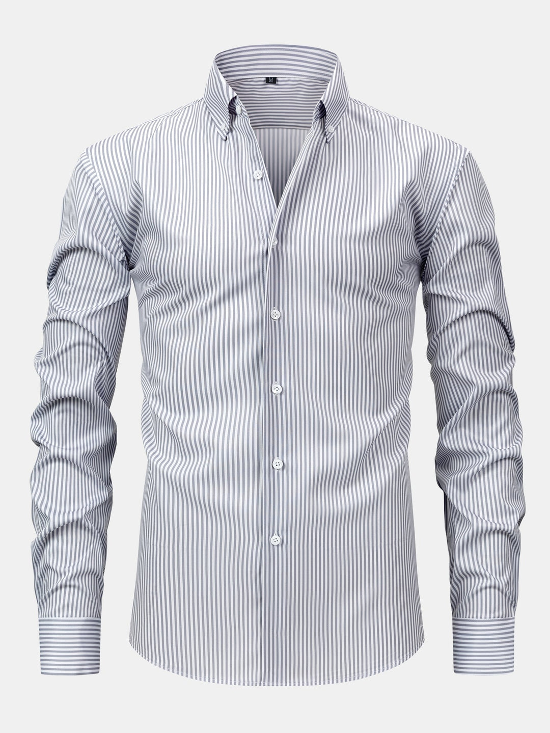 Button-Up Striped Long Sleeve Shirt & Elastic Waist Straight Leg Pants