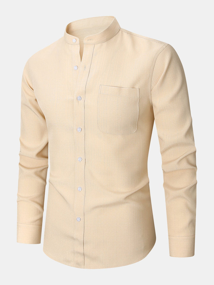 High Collar Textured Long Sleeve Shirt
