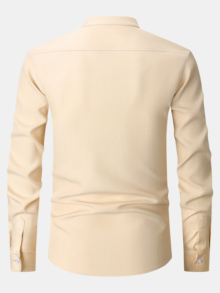 High Collar Textured Long Sleeve Shirt
