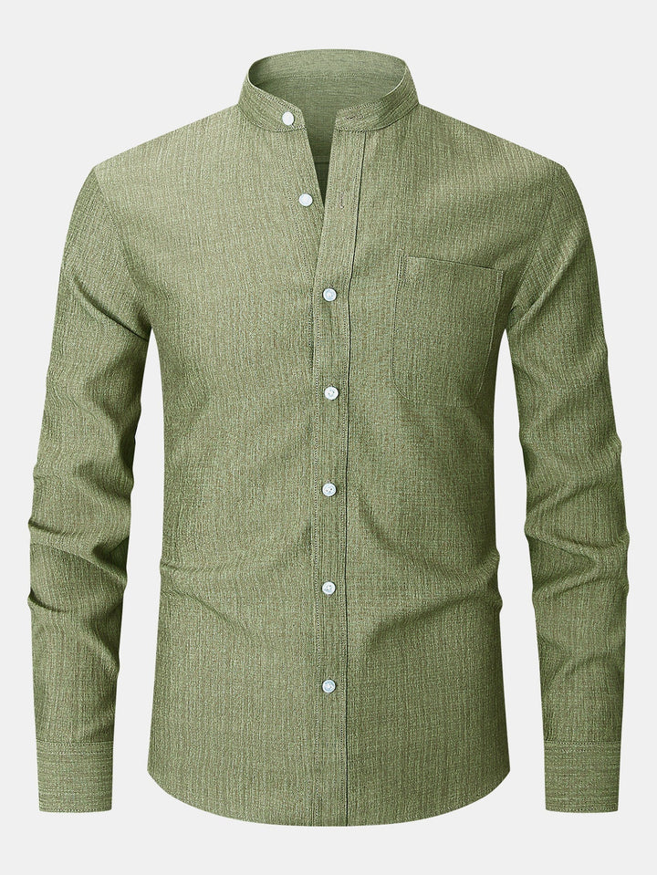 High Collar Textured Long Sleeve Shirt