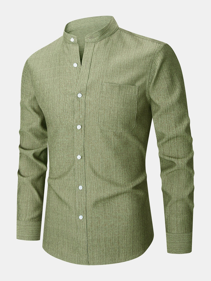 High Collar Textured Long Sleeve Shirt