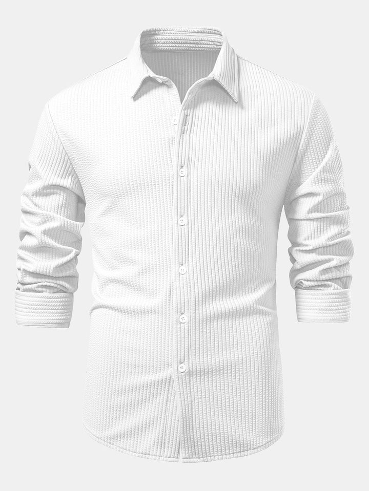 Muscle Fit Button-Up Shirt with Long Sleeve and Ribbed Design