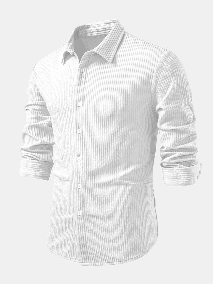 Muscle Fit Button-Up Shirt with Long Sleeve and Ribbed Design
