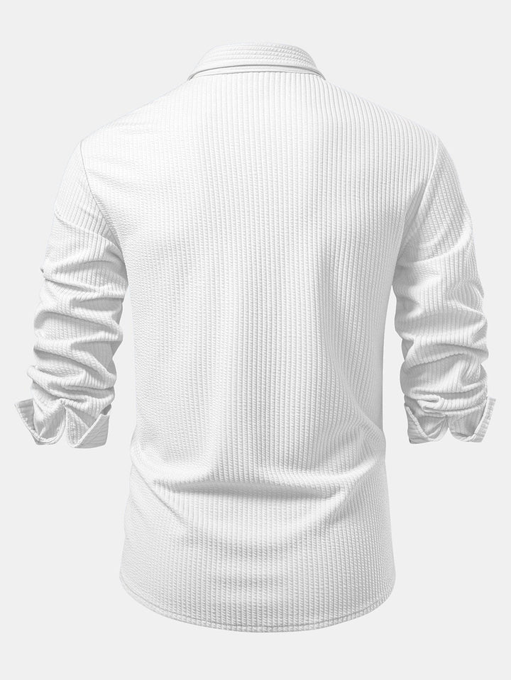 Muscle Fit Button-Up Shirt with Long Sleeve and Ribbed Design