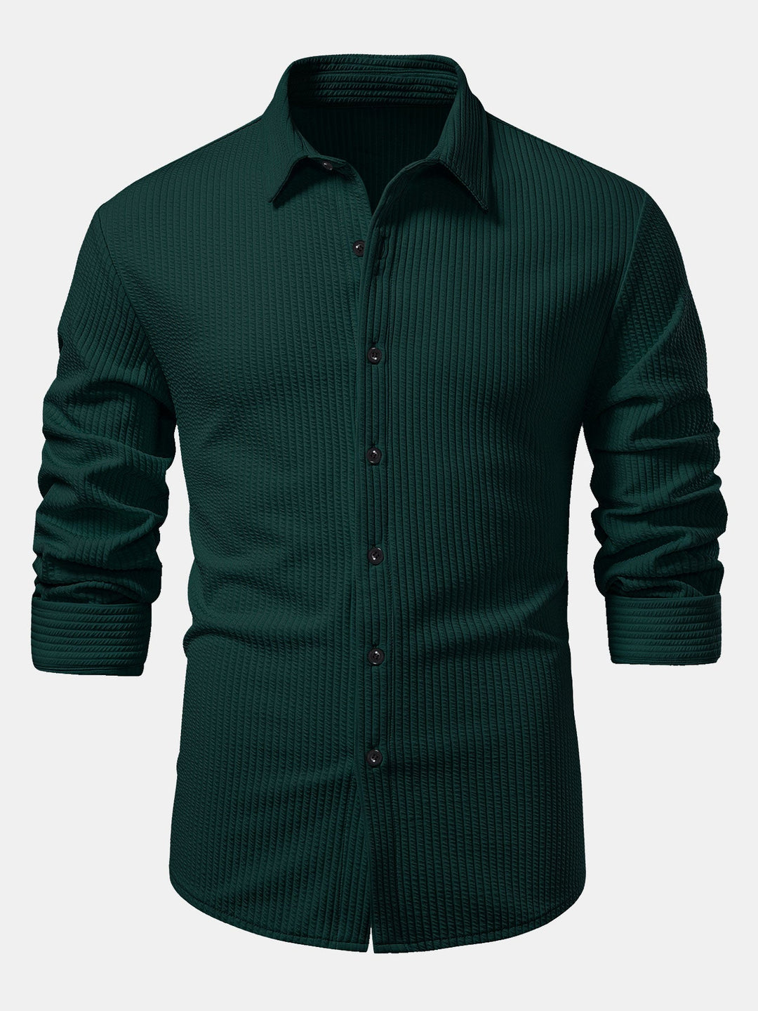 Muscle Fit Button-Up Shirt with Long Sleeve and Ribbed Design