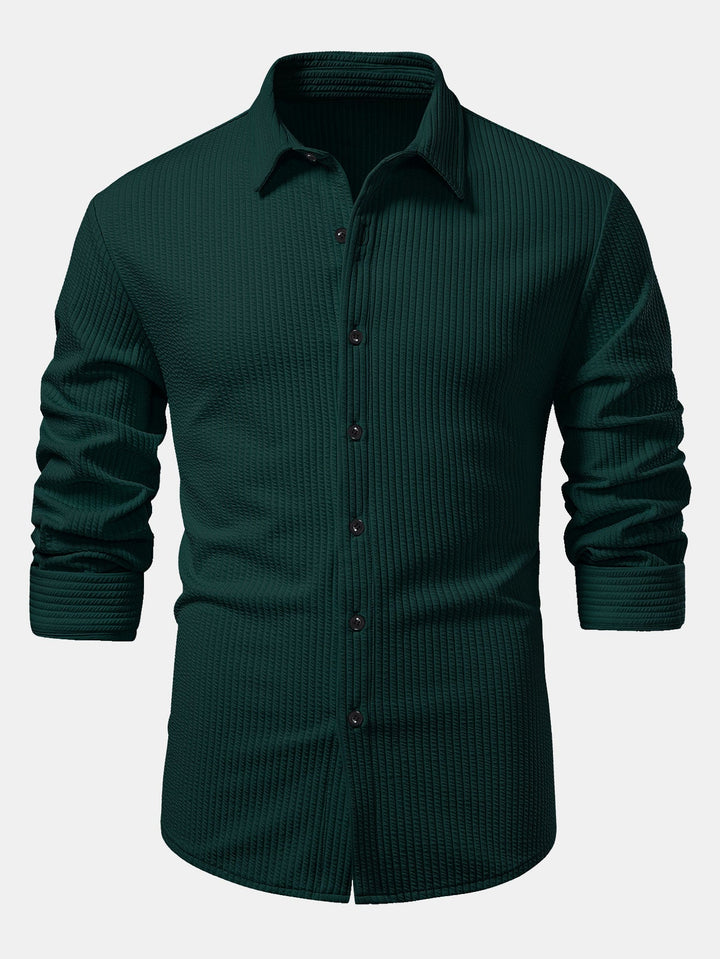 Muscle Fit Button-Up Shirt with Long Sleeve and Ribbed Design