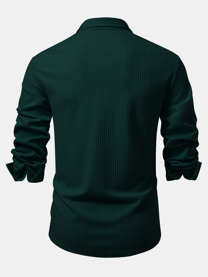 Muscle Fit Button-Up Shirt with Long Sleeve and Ribbed Design