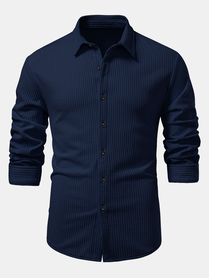 Muscle Fit Button-Up Shirt with Long Sleeve and Ribbed Design