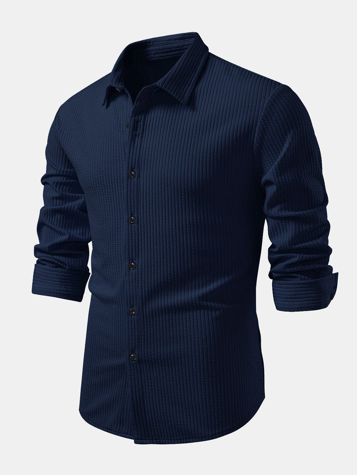 Muscle Fit Button-Up Shirt with Long Sleeve and Ribbed Design