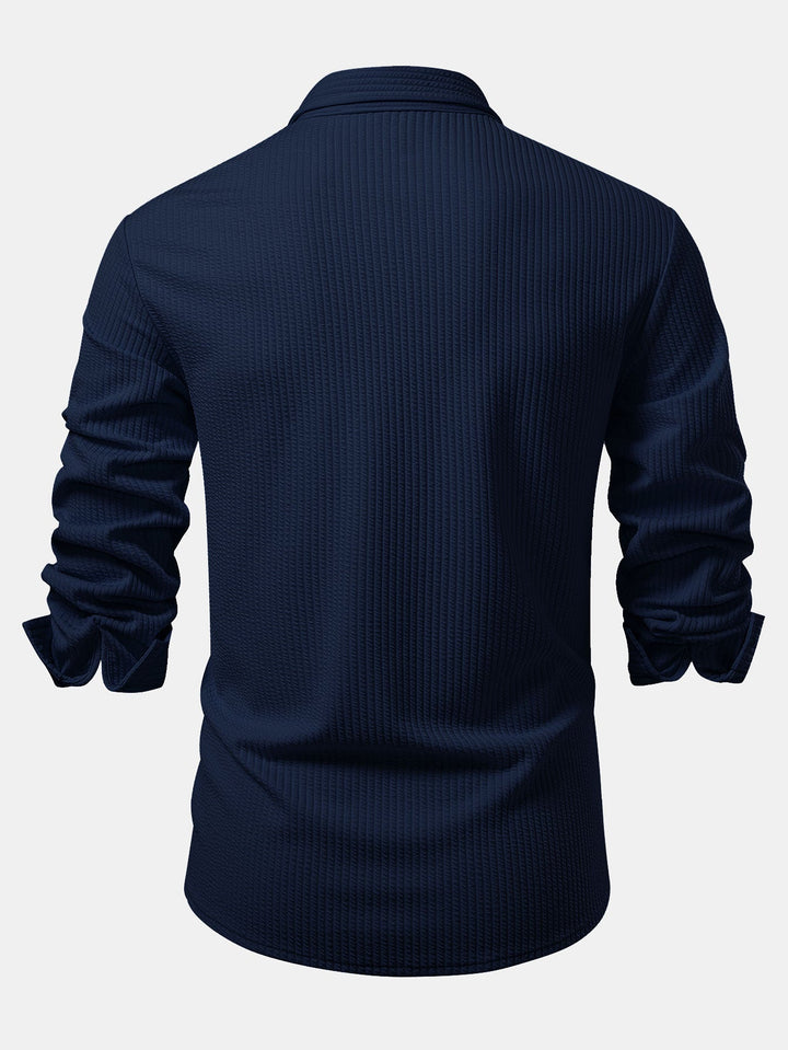 Muscle Fit Button-Up Shirt with Long Sleeve and Ribbed Design