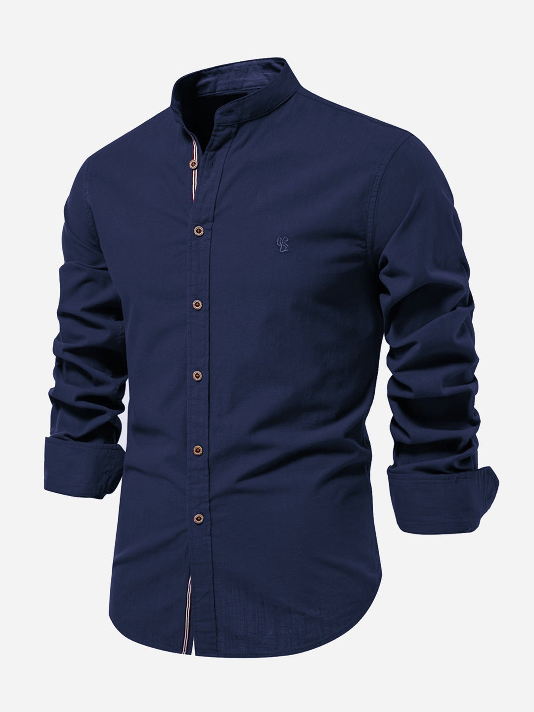 Long Sleeve Shirt with High Neck Linen Look