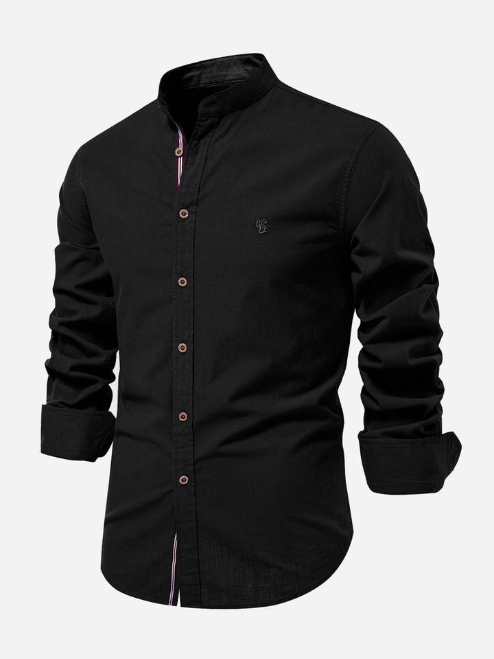 Long Sleeve Shirt with High Neck Linen Look