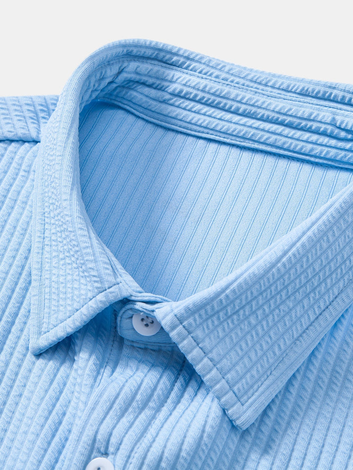 Muscle Fit Button-Up Shirt with Long Sleeve and Ribbed Design
