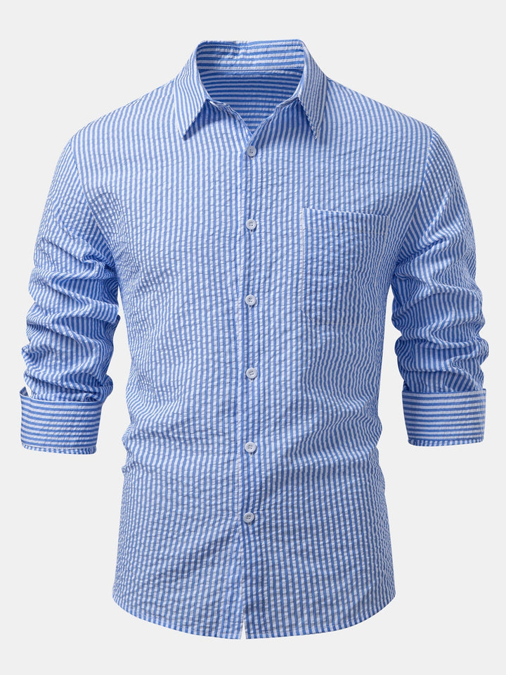 Seersucker Button-Up Shirt with Stripes