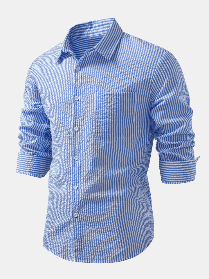 Seersucker Button-Up Shirt with Stripes