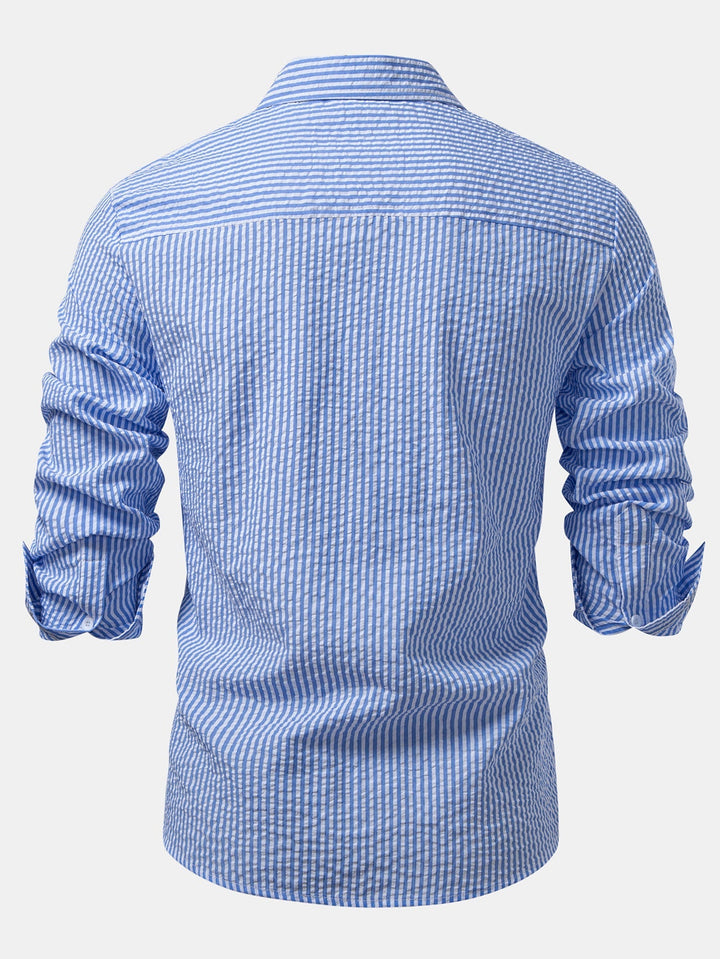 Seersucker Button-Up Shirt with Stripes