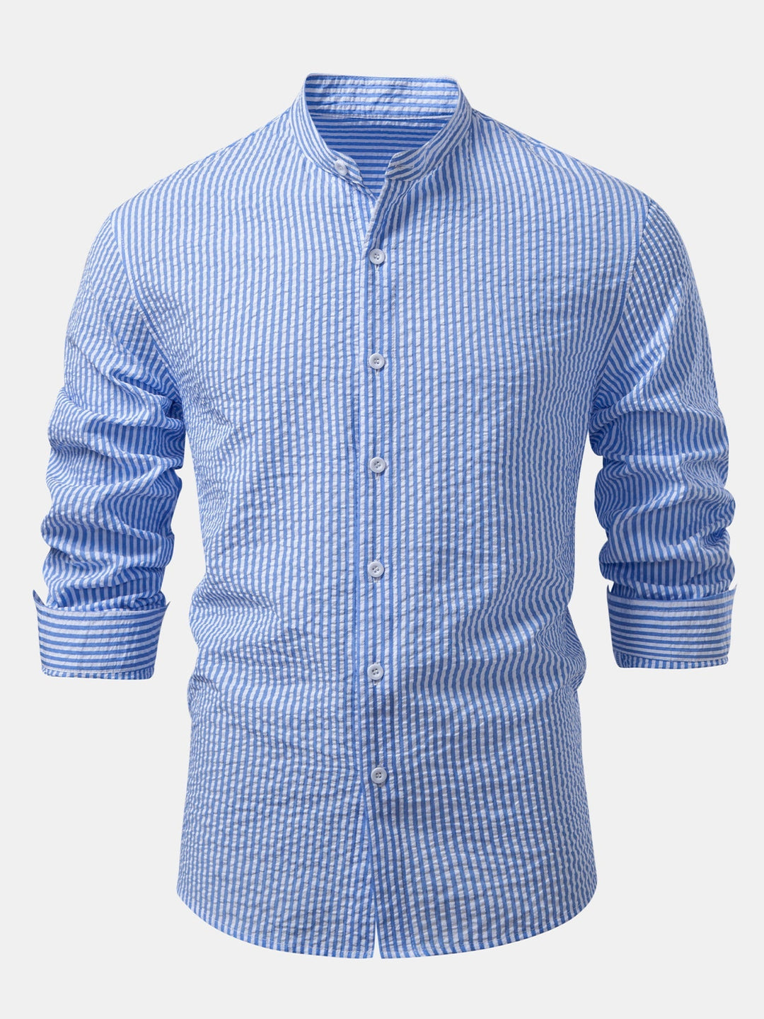 High Collar Striped Seersucker Shirt