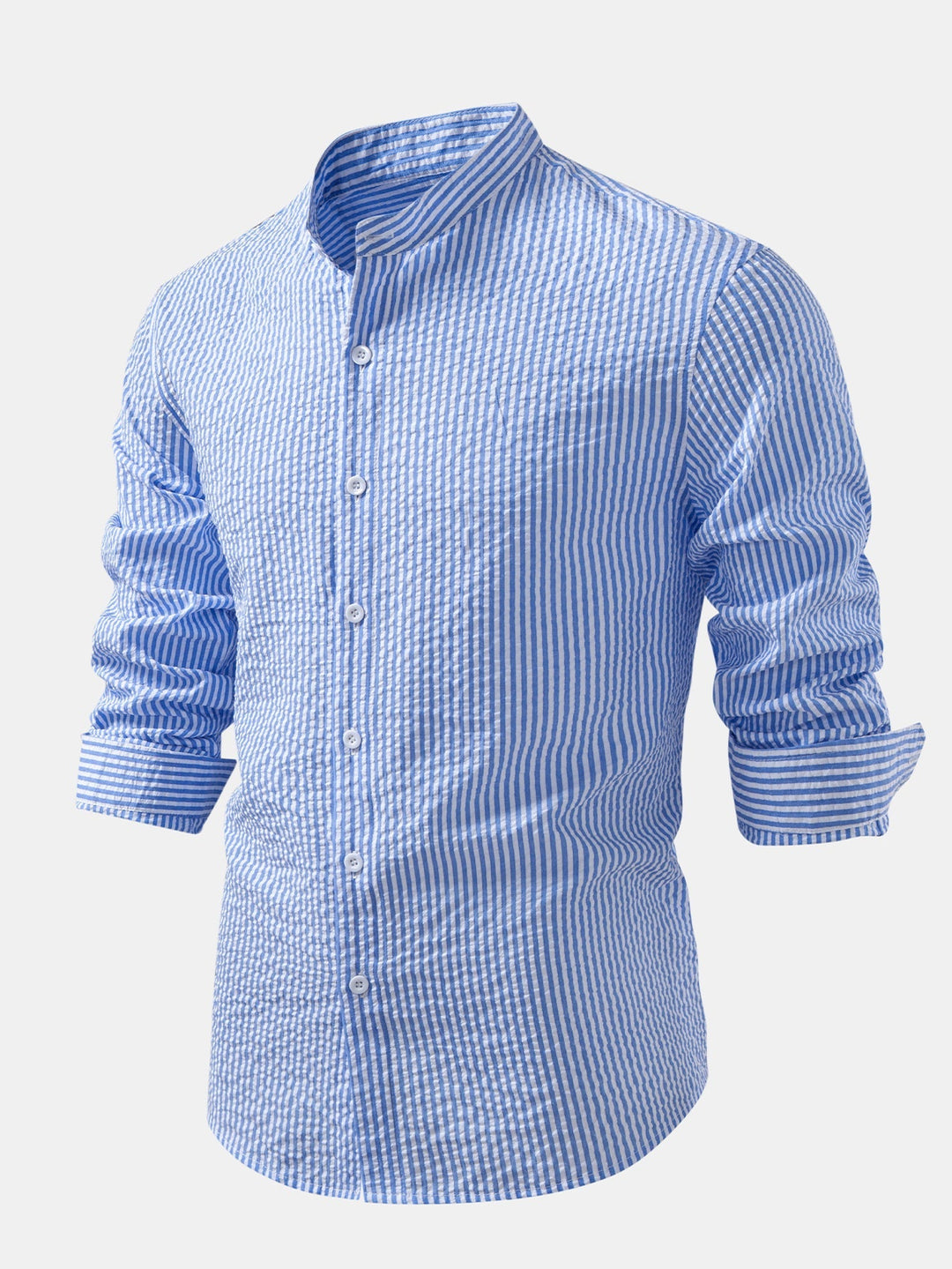 High Collar Striped Seersucker Shirt