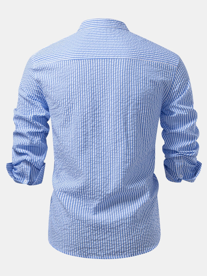 High Collar Striped Seersucker Shirt