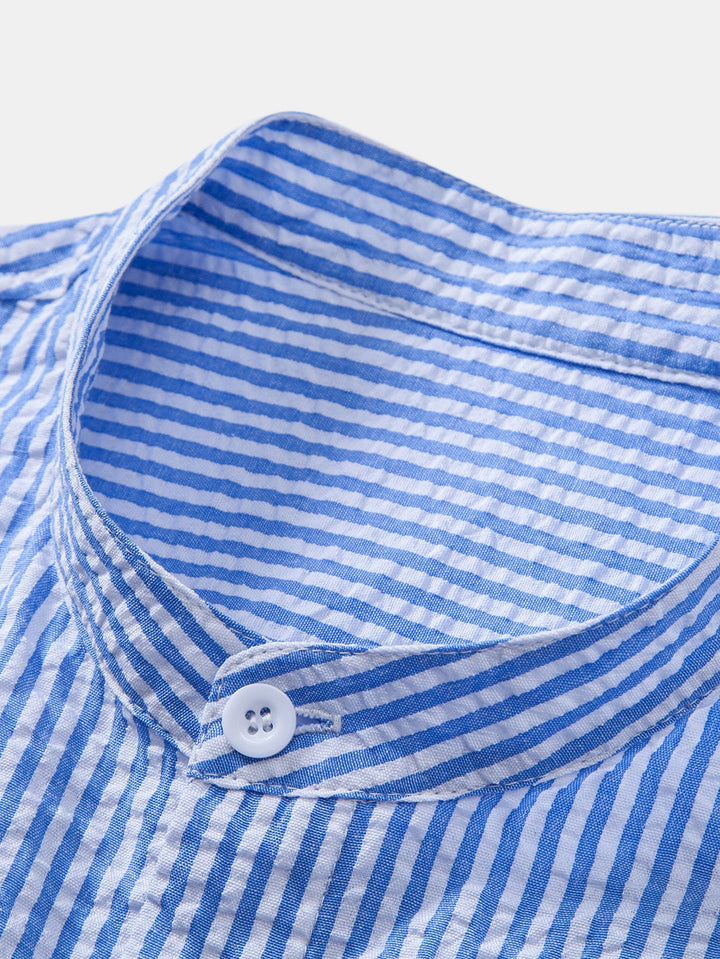 High Collar Striped Seersucker Shirt