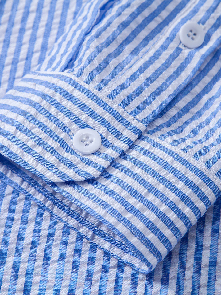 High Collar Striped Seersucker Shirt