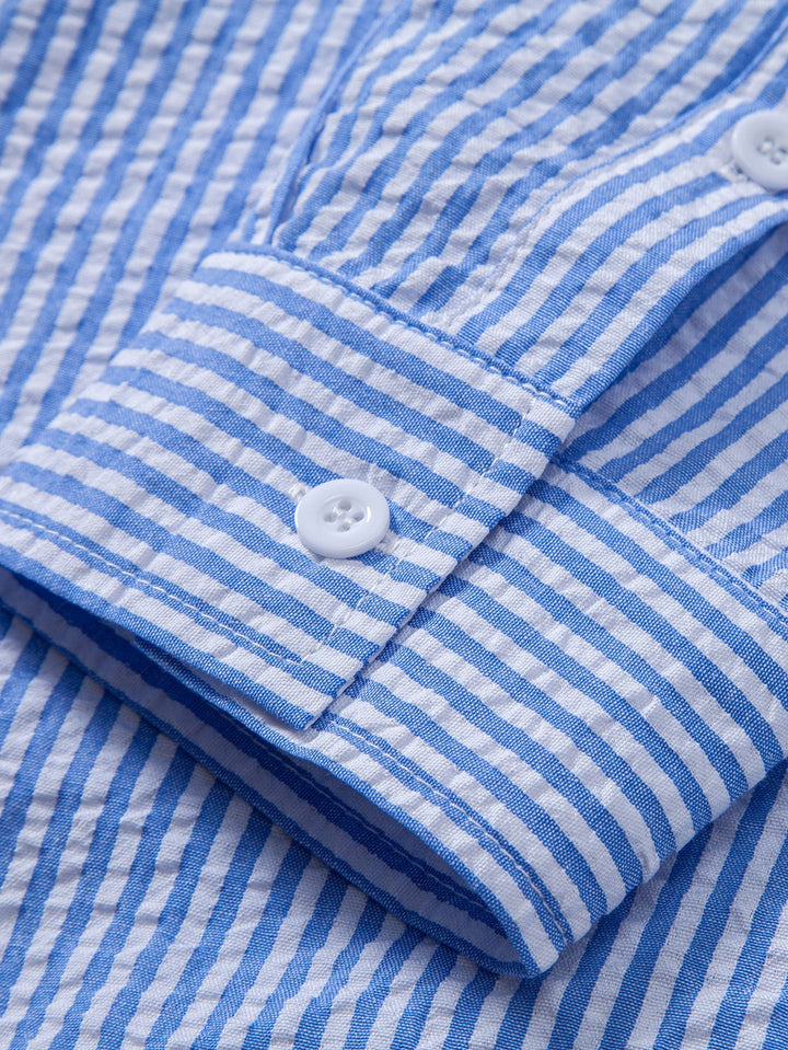 Seersucker Button-Up Shirt with Stripes