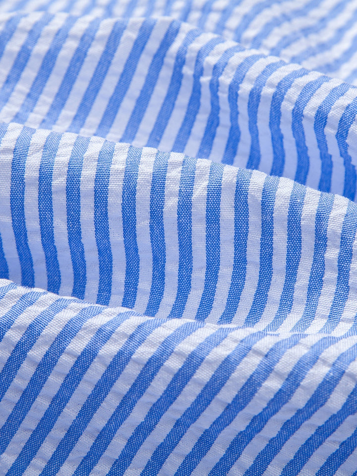 Seersucker Button-Up Shirt with Stripes