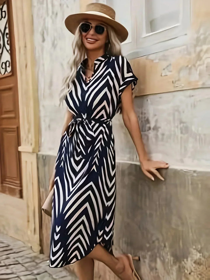 Elly | Tie Belt Geometric Print Dress