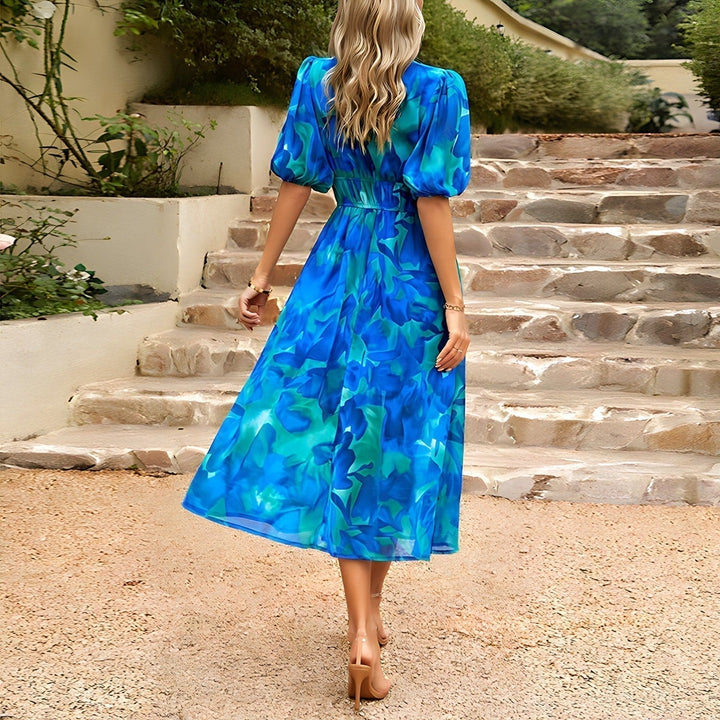 V-neck Printed Dress by Violetta™ - Casual Style