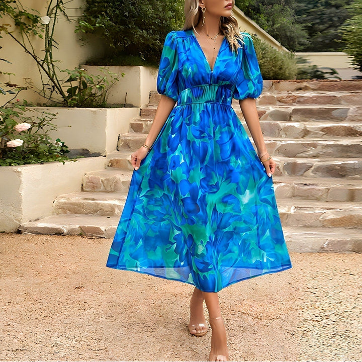 V-neck Printed Dress by Violetta™ - Casual Style